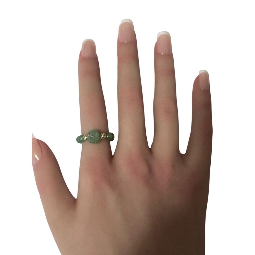 Aventurine Flower Gemstone Beads Stretch Ring with 14K Gold Bead - Picture 8 of 11